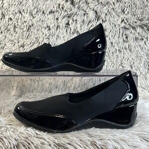 East 5th EF EVARD Black Gloss Wedge Heel Slip On Dress Shoes Women's Sz 6.5 NEW